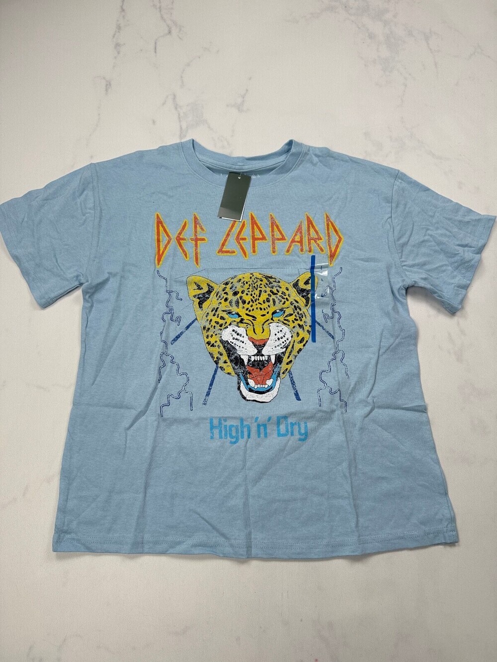 Def Leppard High N Dry Graphic Tee Light Blue 2020s Statement Piece - Womens L
